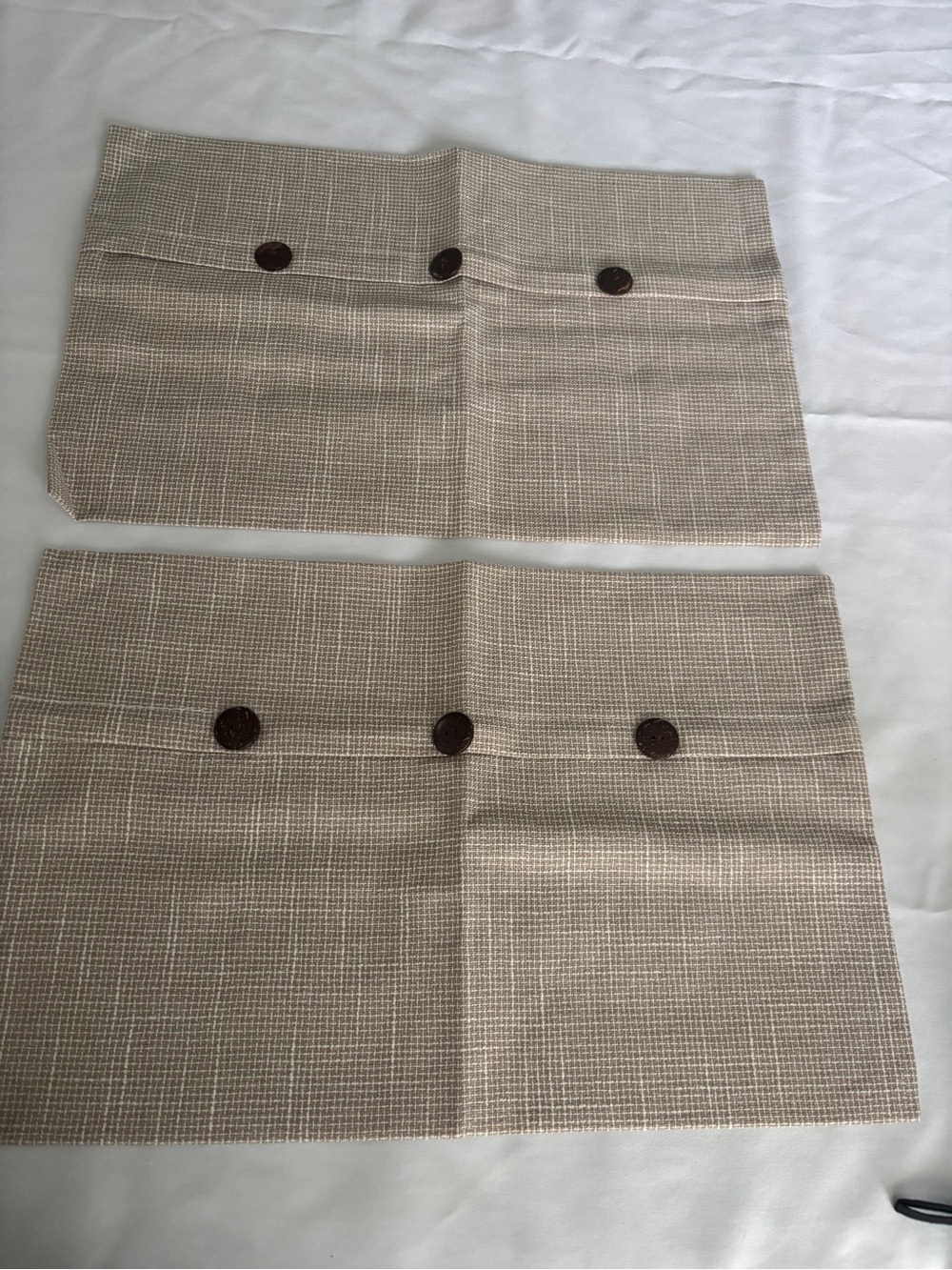Set of 2 Tan Pillow Covers with Brown Buttons